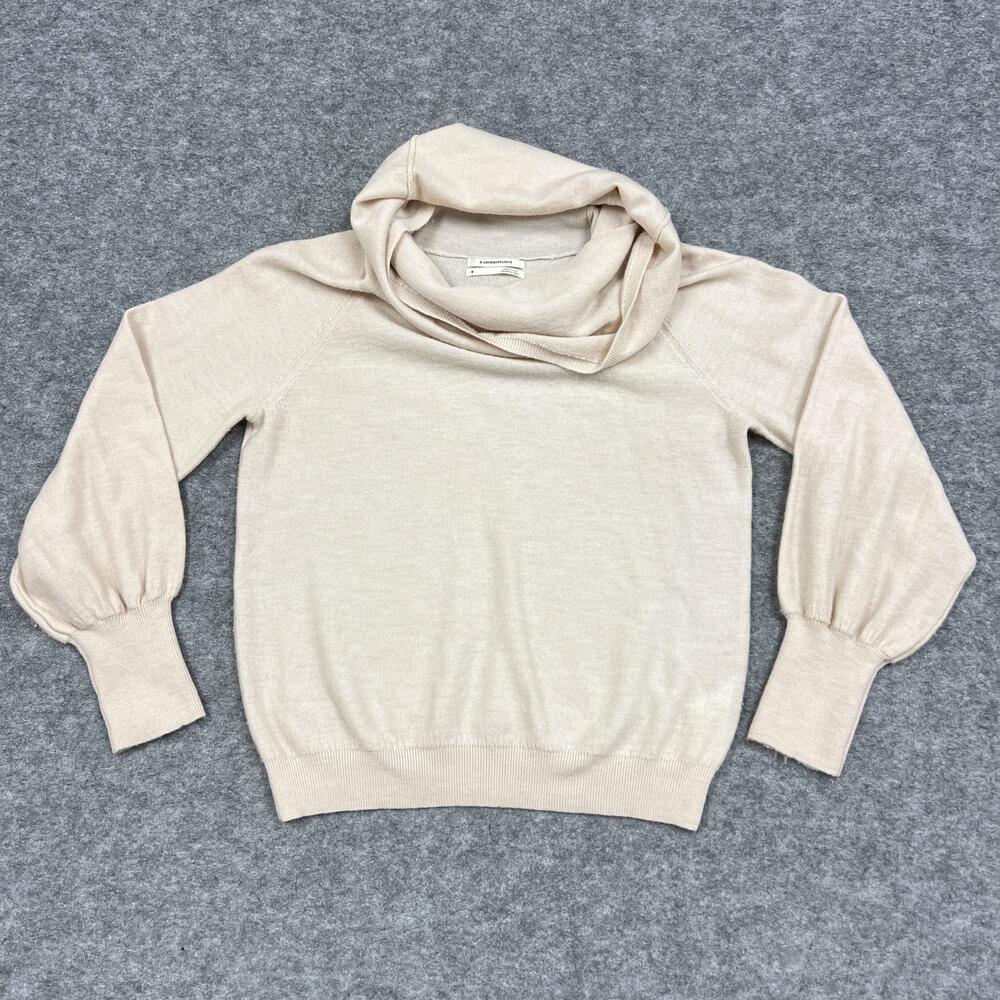 Anthropologie Sweater Womens M Beige Cream Cowl Neck Merino Wool Pullover Jolene